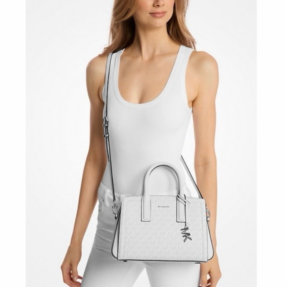 Michael Kors Top Handle Crossbody Logo White Handbag - Picture 15 of 15